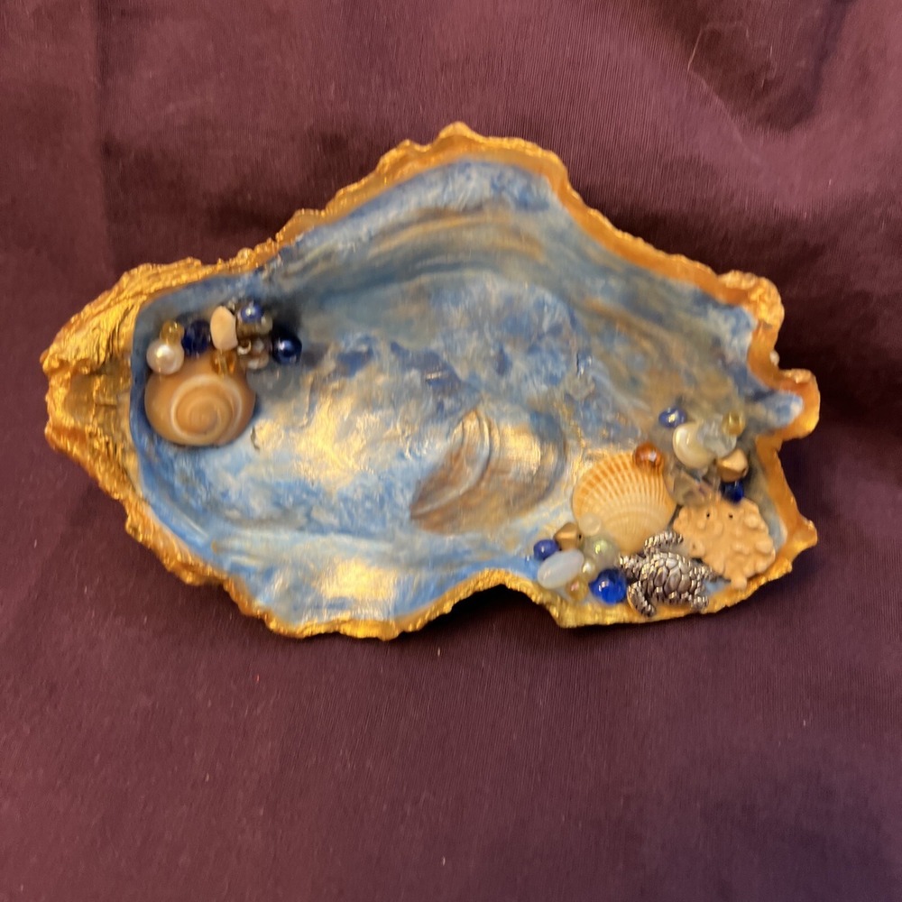 Hand Painted and Decorated Oyster Shell - Makes Great Ring Holder
